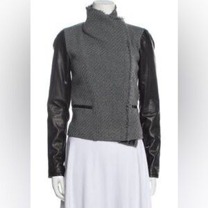 Vince Jacket, Black & Grey Tweed,
Leather Sleeves & Accents, Zip Front, Size SP